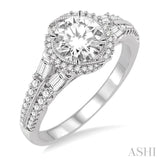 1 1/6 Ctw Diamond Engagement Ring with 5/8 Ct Round Cut Center Stone in 14K White Gold