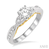 5/8 Ctw Diamond Engagement Ring with 1/3 Ct Round Cut Center Stone in 14K White and Yellow Gold