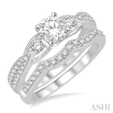 1 1/5 Ctw Diamond Bridal Set with 1 Ctw Round Cut Engagement Ring and 1/5 Ctw Wedding Band in 14K White Gold