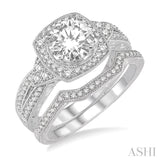 1 1/10 Ctw Diamond Bridal Set with 1 Ctw Round Cut Engagement Ring and 1/10 Ctw Wedding Band in 14K White Gold