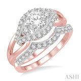 1 Ctw Diamond Bridal Set with 3/4 Ctw Round Cut Engagement Ring and 1/5 Ctw Wedding Band in 14K Rose and White Gold