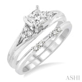 1/2 Ctw Diamond Wedding Set with 1/2 Ctw Princess Cut Engagement Ring and 1/10 Ctw Wedding Band in 14K White Gold