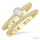 3/4 Ctw Diamond Wedding Set With 5/8 ct Pear Cut Diamond Engagement Ring and 1/6 ct Wedding Band in 14K Yellow Gold