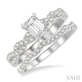 1 1/20 ctw Round Cut Diamond Wedding Set With 7/8 ctw Twisted Shank Emerald Cut Engagement Ring and 1/6 ctw Curve Wedding Band in 14K White Gold