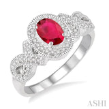 6x4 MM Oval Cut Ruby and 1/4 Ctw Round Cut Diamond Ring in 10K White Gold