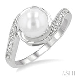 1/50 ctw Bypass Round Cut Diamond & 7x7MM White Pearl Ring in Silver