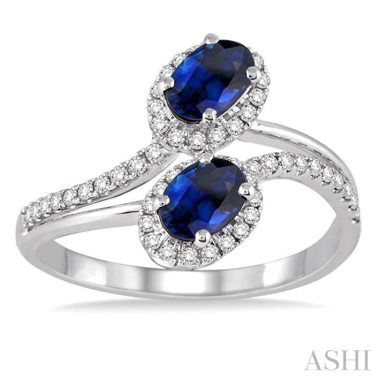 Oval Shape 2 Stone Gemstone & Diamond Fashion Ring